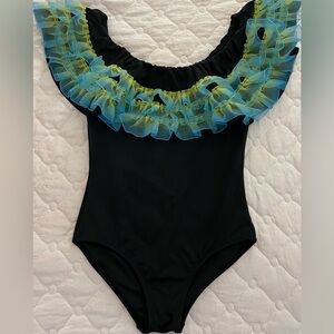 Black Swimsuit with Ruffled Collar